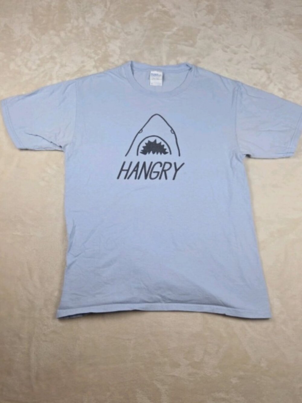 Port & Company “Hangry” Shark Graphic T‑Shirt – Small – Light Blue